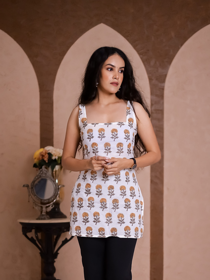 Gulzar White Floral Printed Short Kurti