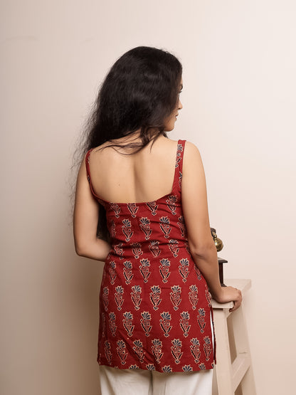 Gulnaar Maroon Ajrak Print Short Kurti
