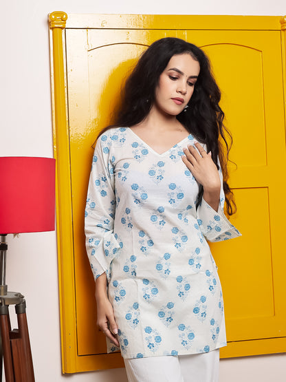 Saaz Floral Print Full Sleeve Short Kurti