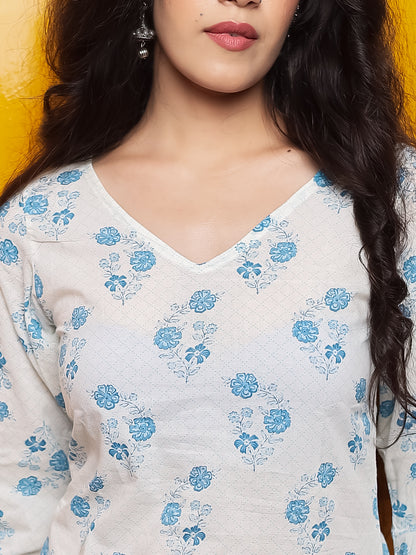 Saaz Floral Print Full Sleeve Short Kurti