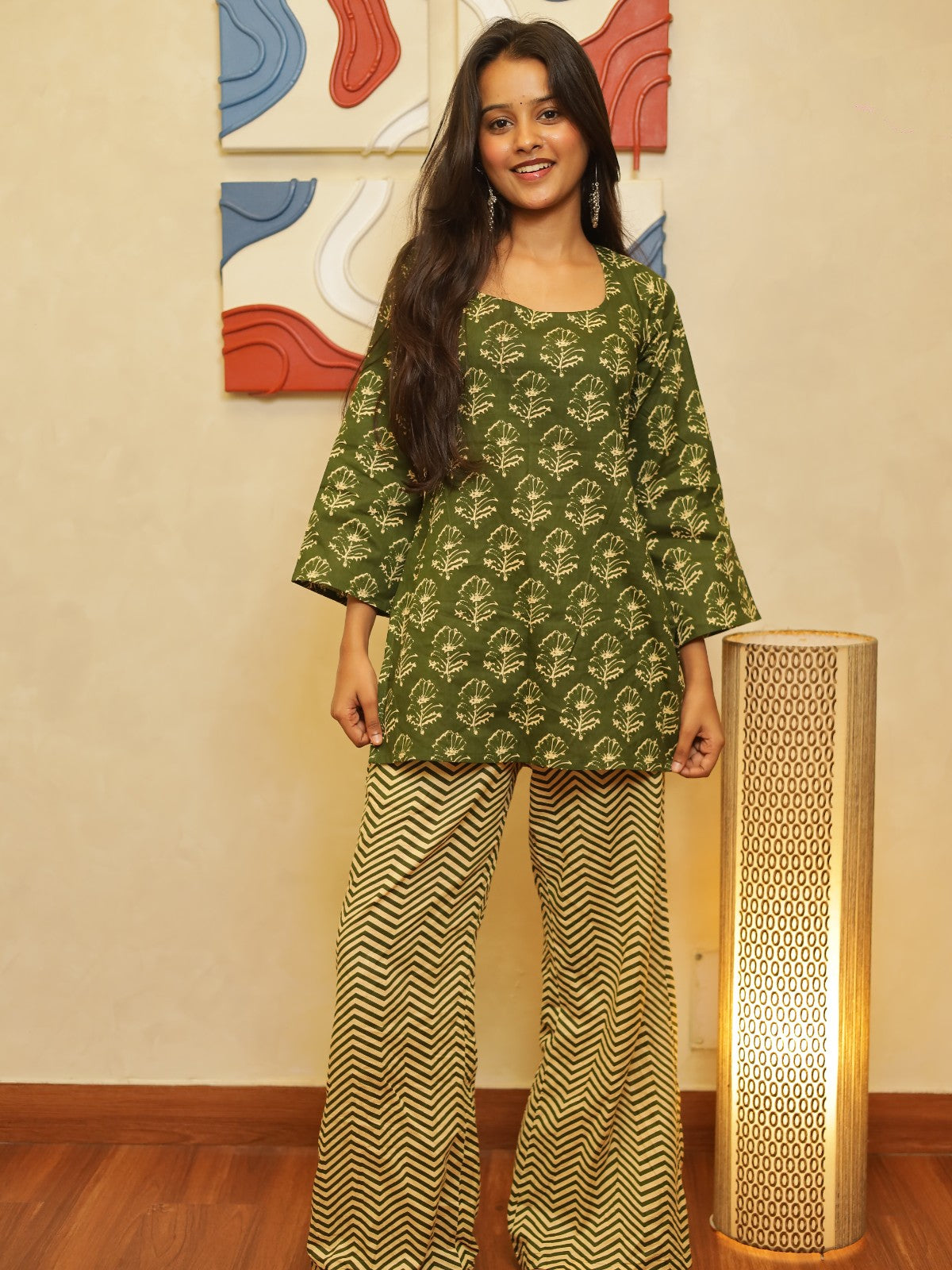 Ruhi Olive Green Printed Square Neck Set
