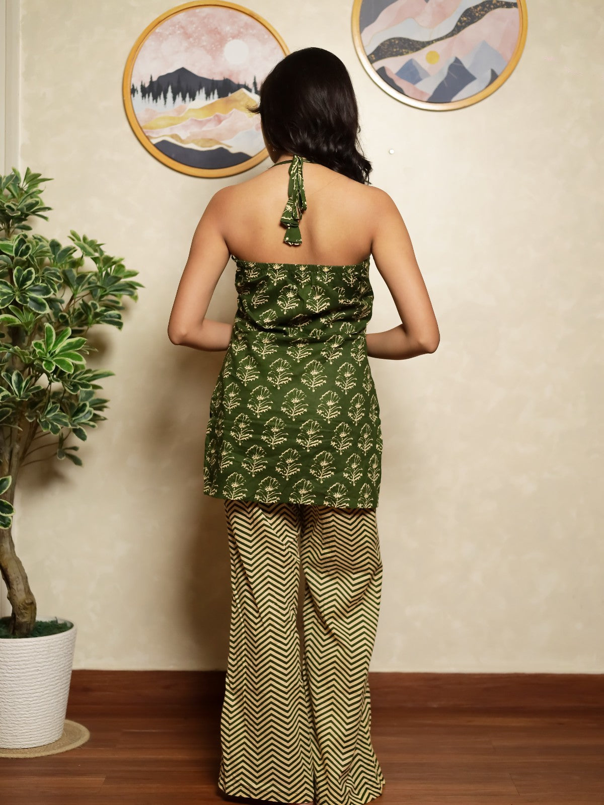 Zoya Olive Green Printed Palazzo Set