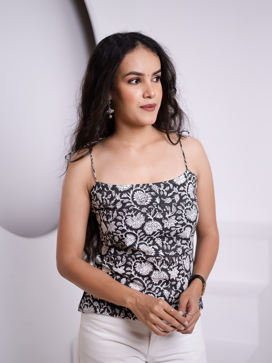 Noorani Black Floral Printed Top