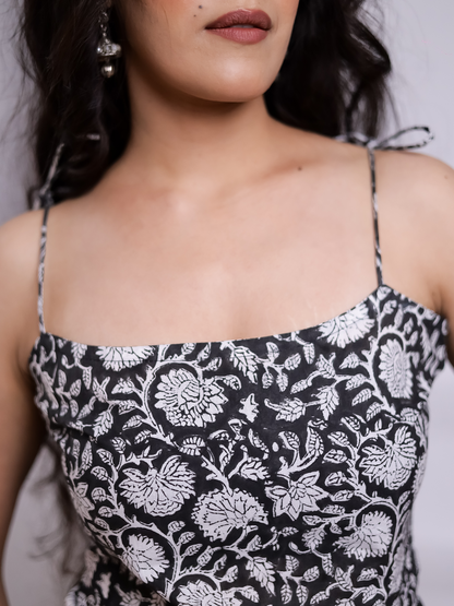 Noorani Black Floral Printed Top