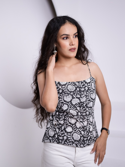 Noorani Black Floral Printed Top