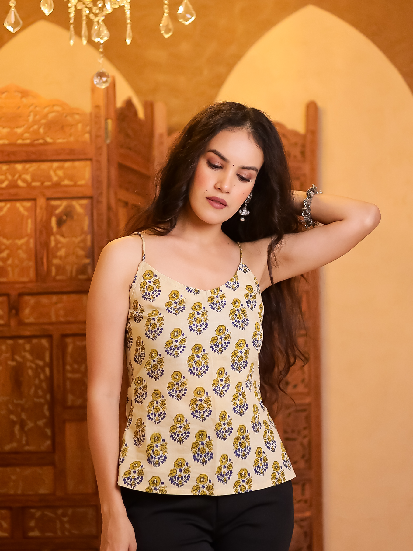 Zehra Mustard Hand Block Top