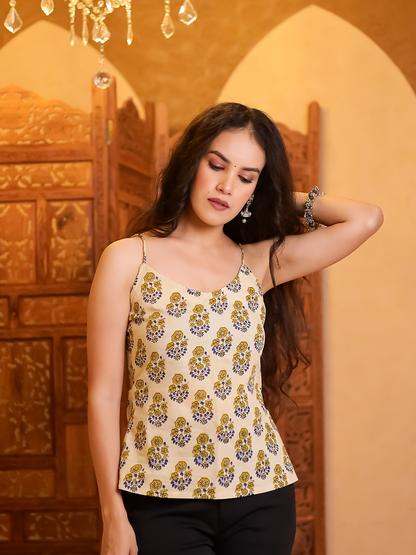 Zehra Mustard Hand Block Top