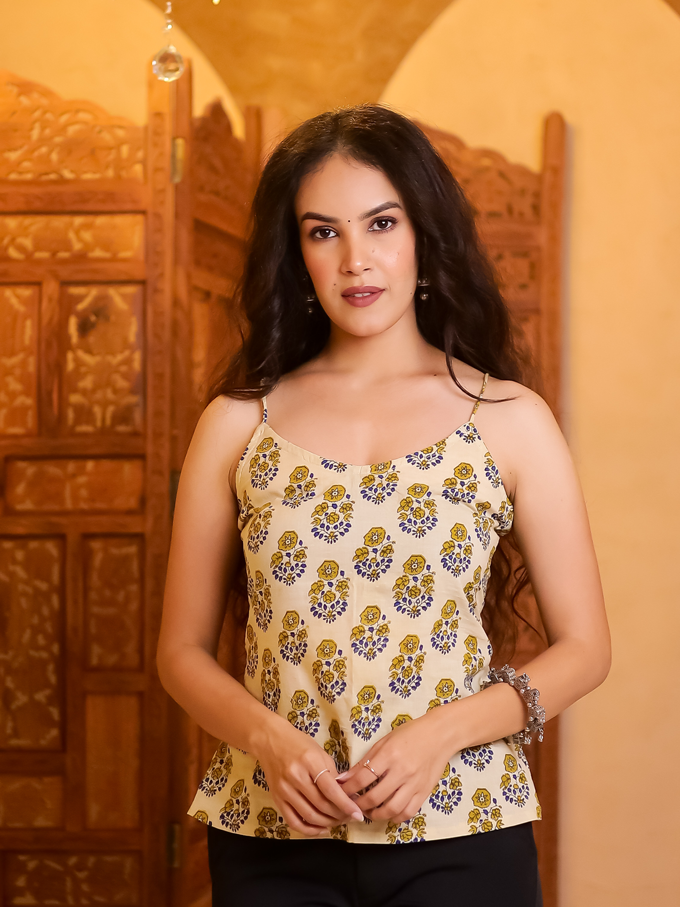 Zehra Mustard Hand Block Top