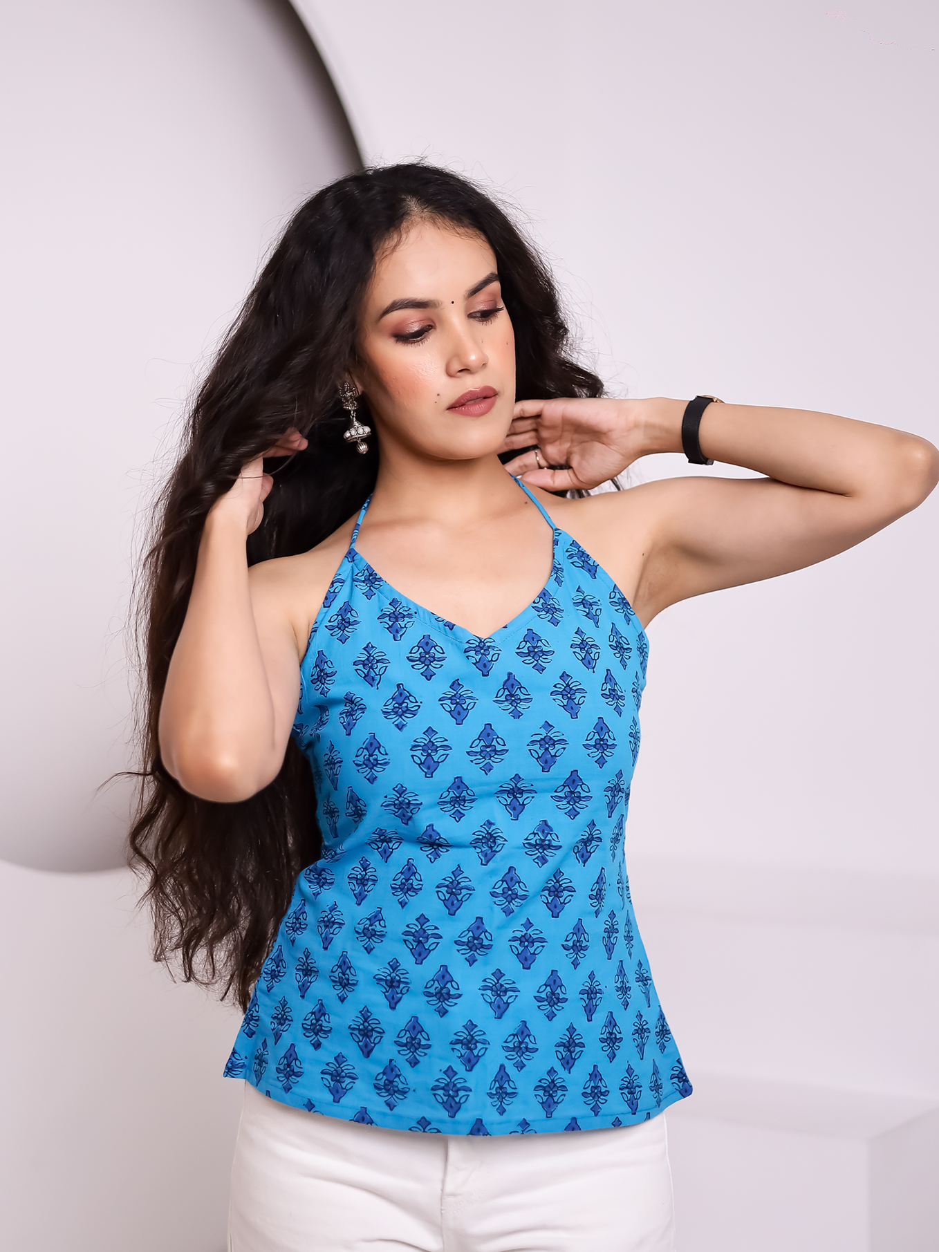Aabroo Blue Hand Block Printed Top