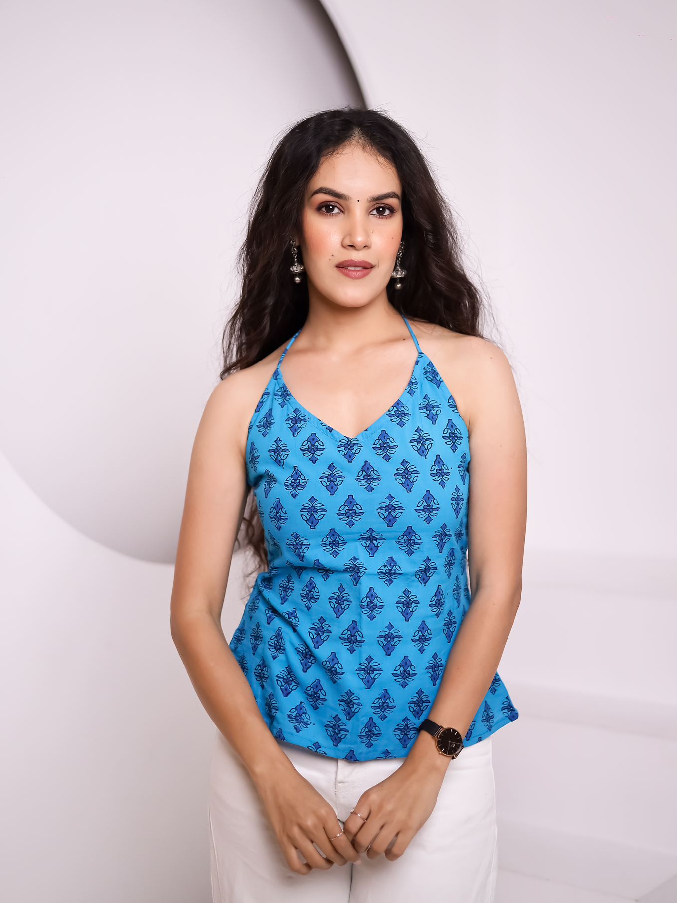 Aabroo Blue Hand Block Printed Top