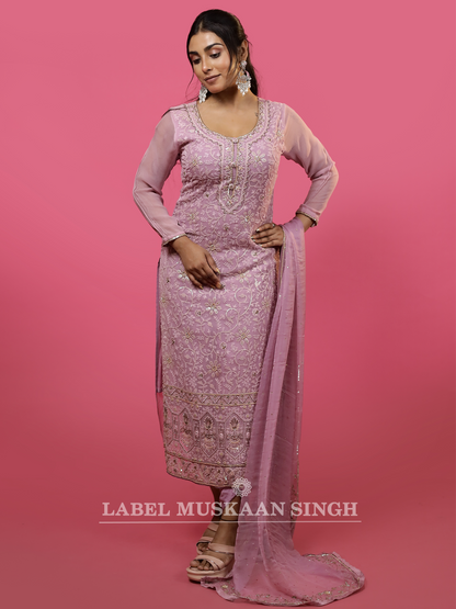 Pink Embroidered Kurta Set