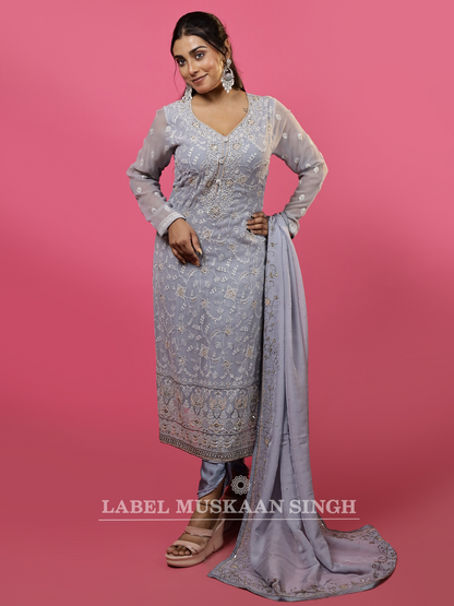 Light Blue Embroidered Kurta Set