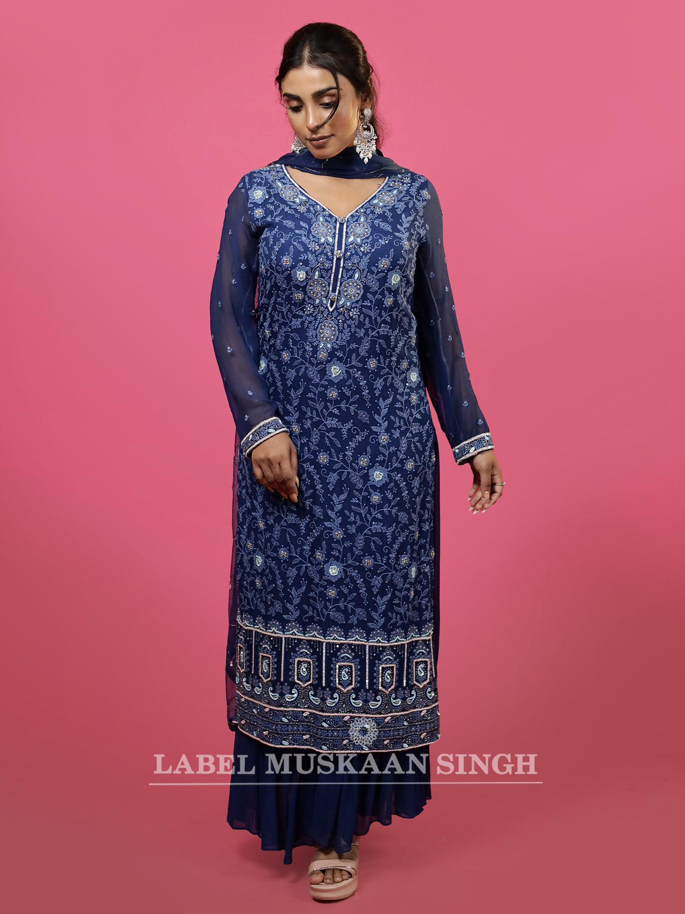 Navy Blue Embroidered Kurta Set