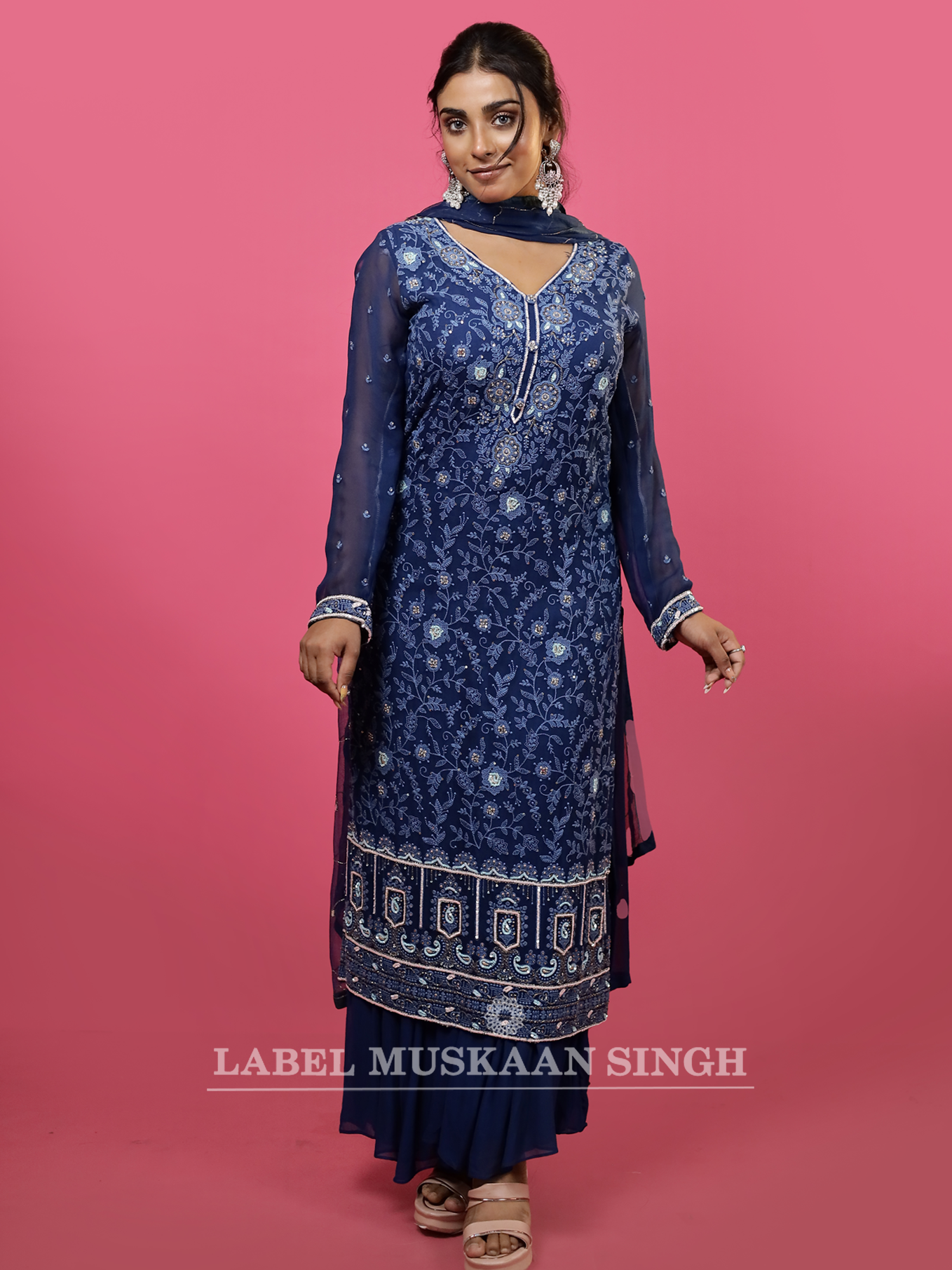 Navy Blue Embroidered Kurta Set