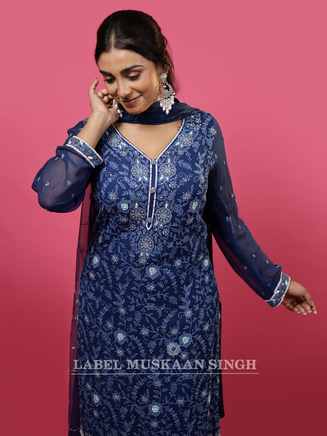 Navy Blue Embroidered Kurta Set