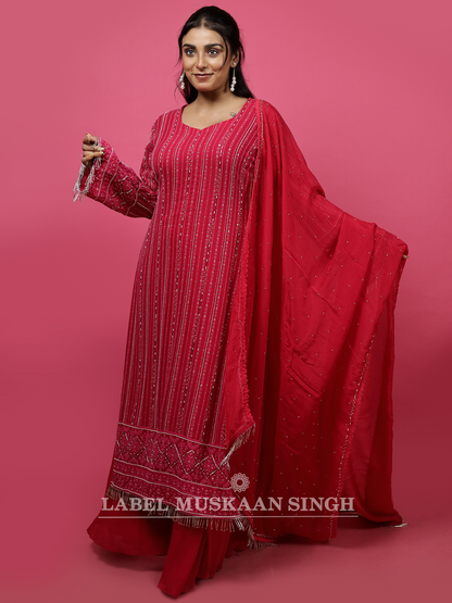 Rani Pink Hand Embroidered Kurta Set