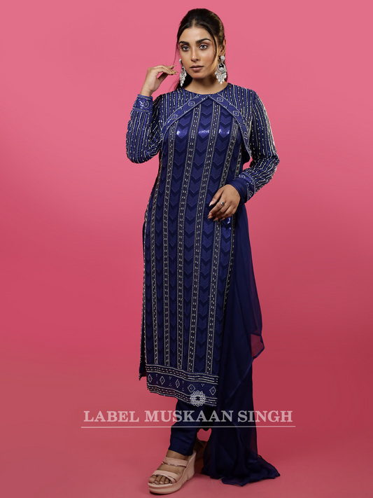 Royal Blue Hand Embroidered Kurti set