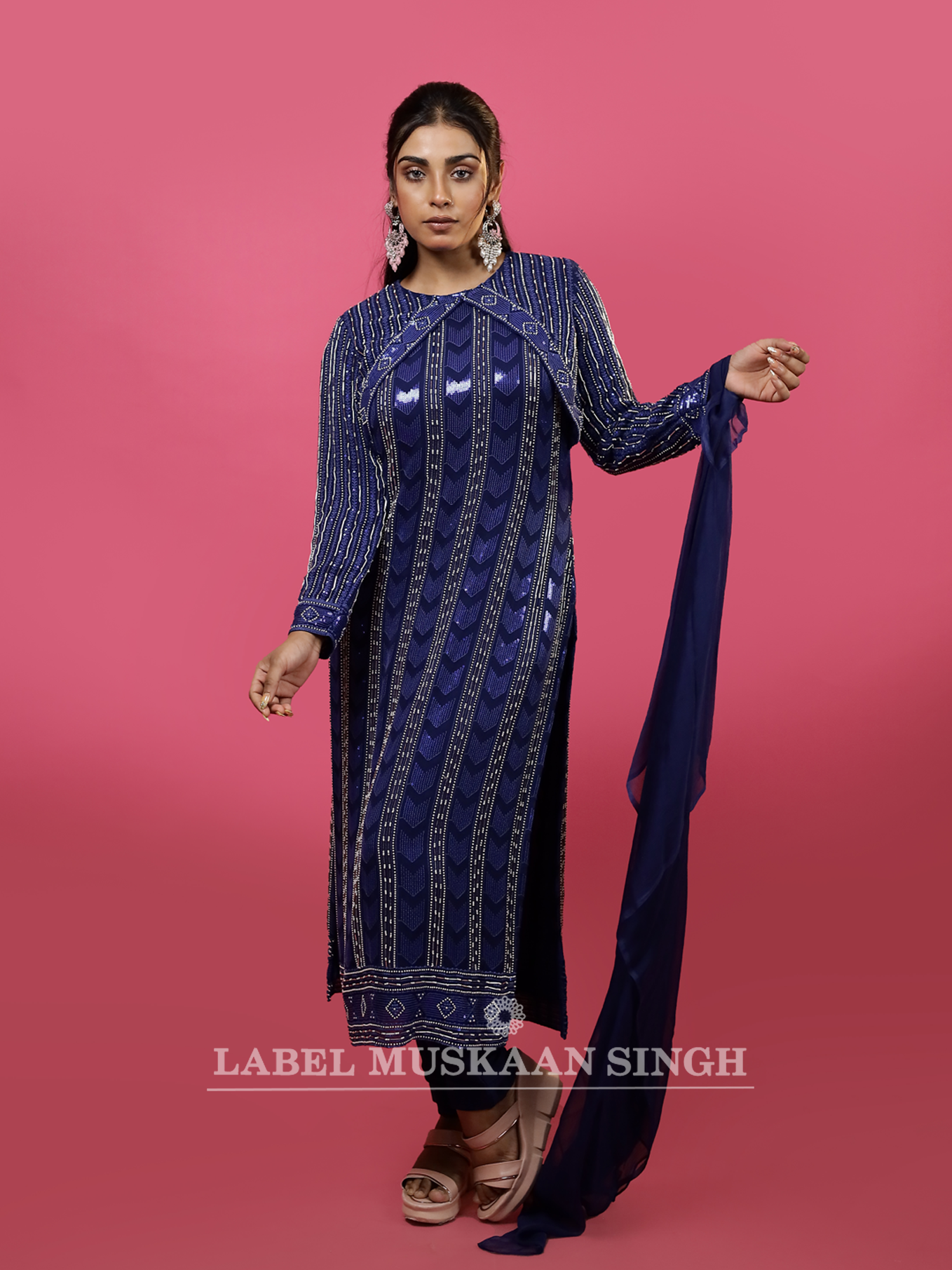 Royal Blue Hand Embroidered Kurti set