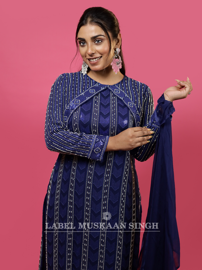 Royal Blue Hand Embroidered Kurti set