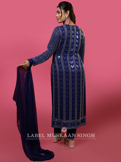 Royal Blue Hand Embroidered Kurti set