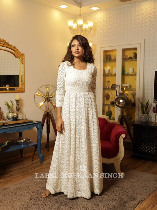 White Hand Embroidered Gown