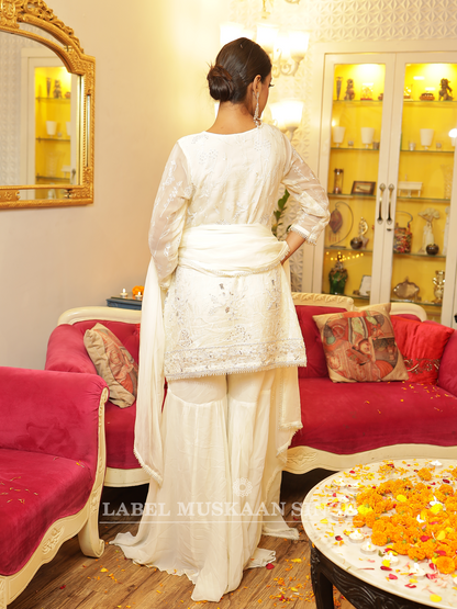 White Hand Embroidered Sharara Set